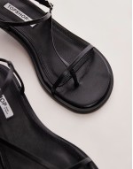 Inaya premium leather strappy kitten heel sandals in black