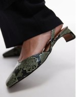 Diana square toe mid heeled shoes in khaki snake print