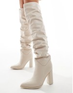 Simmi London Jacq Over the Knee Rouched Boot in Cream